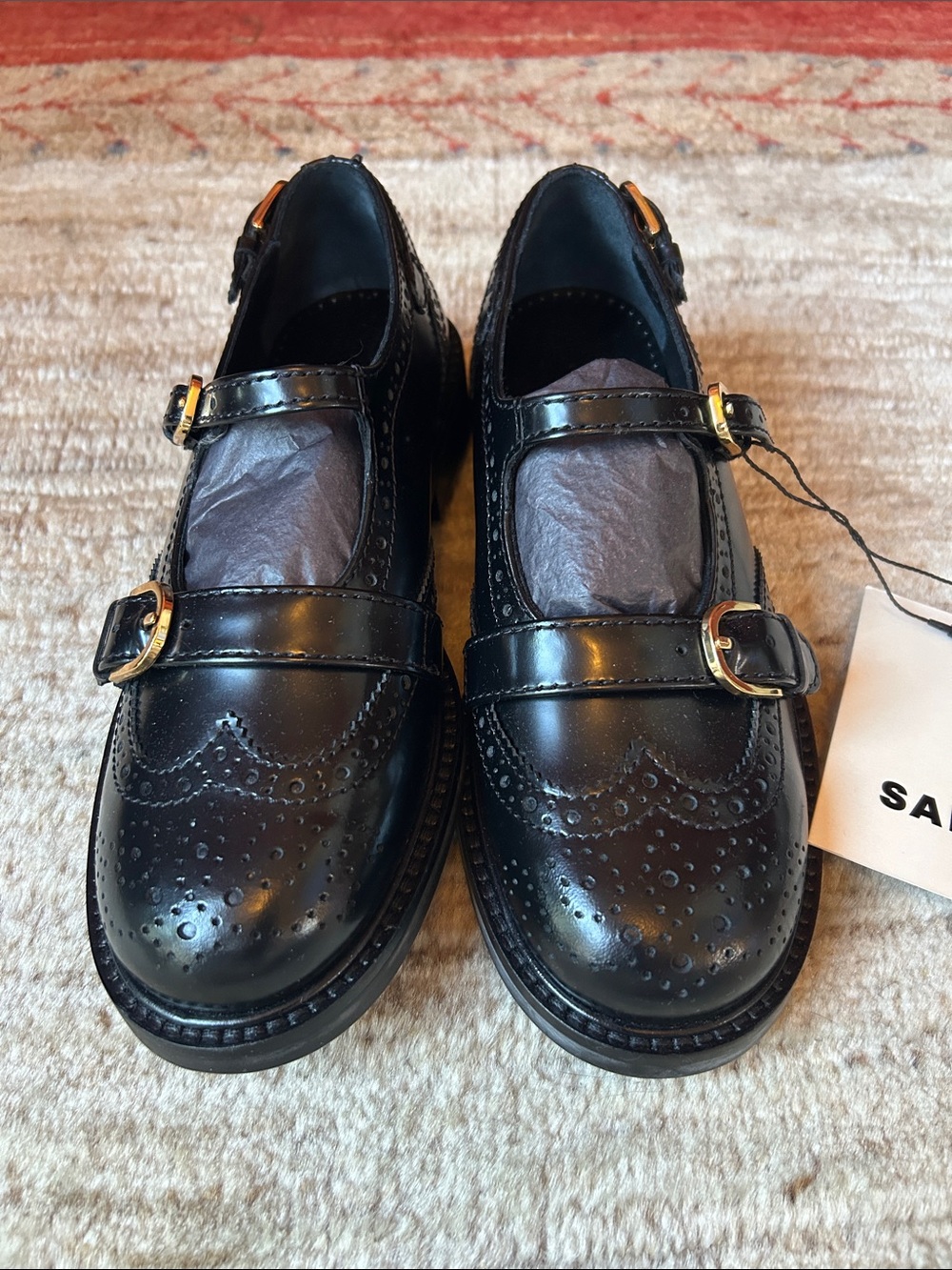 Sandro Multi-Buckle Mary Jane Loafers, Black, Wing Tip, Size 37FR, 7US MSRP $520 - Picture 2 of 11